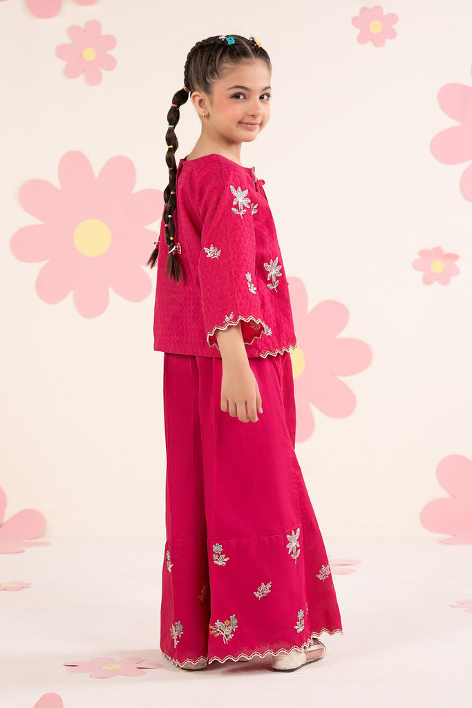 Girls 2 Piece Embroidered Dobby Jacquard Suit in Pink
