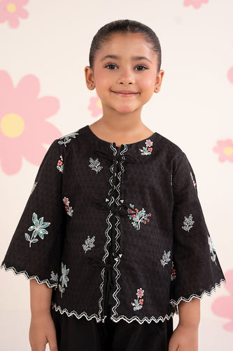 Girls 2 Piece Embroidered Dobby Jacquard Suit in Black
