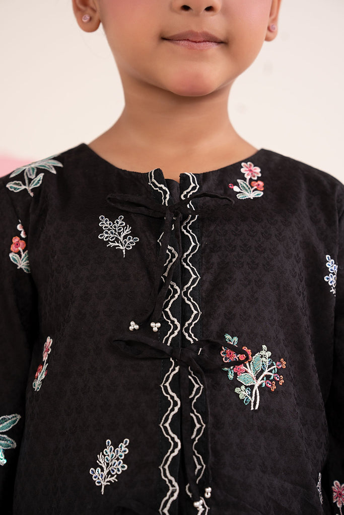 Girls 2 Piece Embroidered Dobby Jacquard Suit in Black