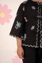 Load image into Gallery viewer, Girls 2 Piece Embroidered Dobby Jacquard Suit in Black