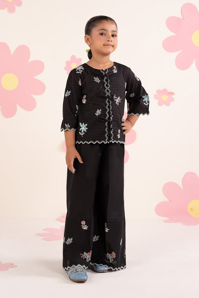 Girls 2 Piece Embroidered Dobby Jacquard Suit in Black