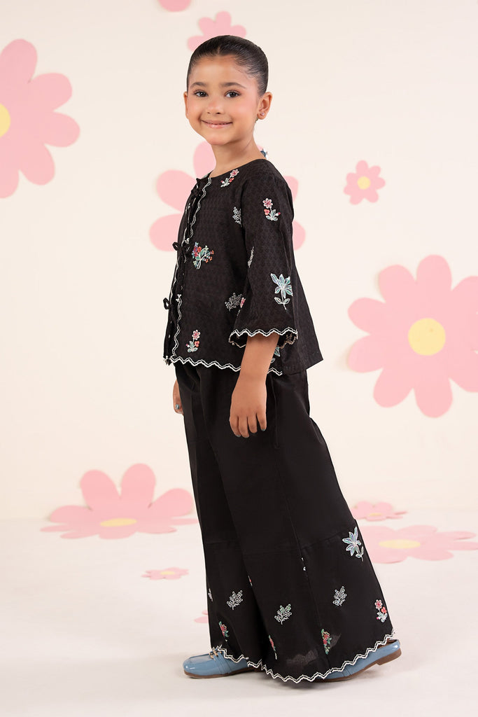 Girls 2 Piece Embroidered Dobby Jacquard Suit in Black