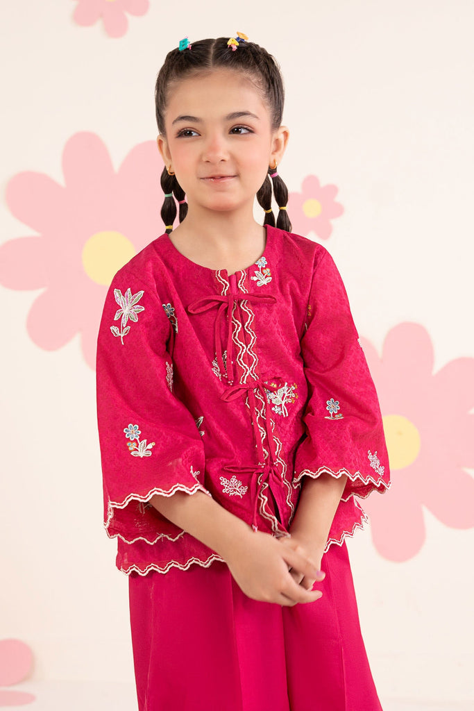Girls 2 Piece Embroidered Dobby Jacquard Suit in Pink
