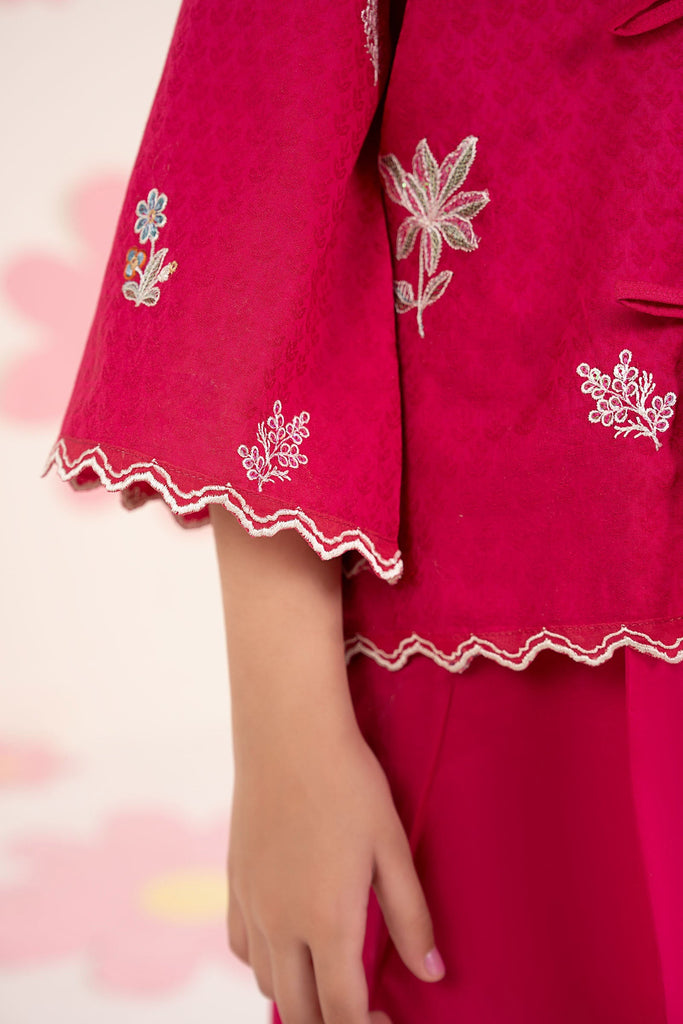 Girls 2 Piece Embroidered Dobby Jacquard Suit in Pink