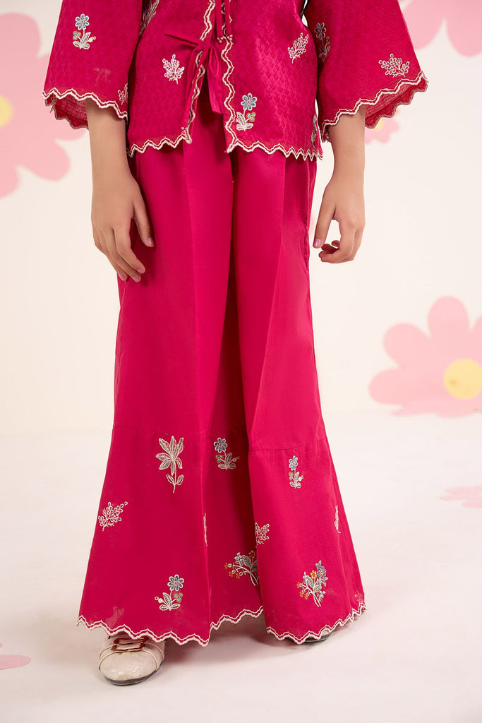 Girls 2 Piece Embroidered Dobby Jacquard Suit in Pink