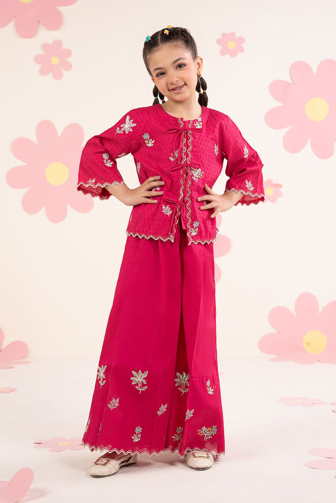 Girls 2 Piece Embroidered Dobby Jacquard Suit in Pink