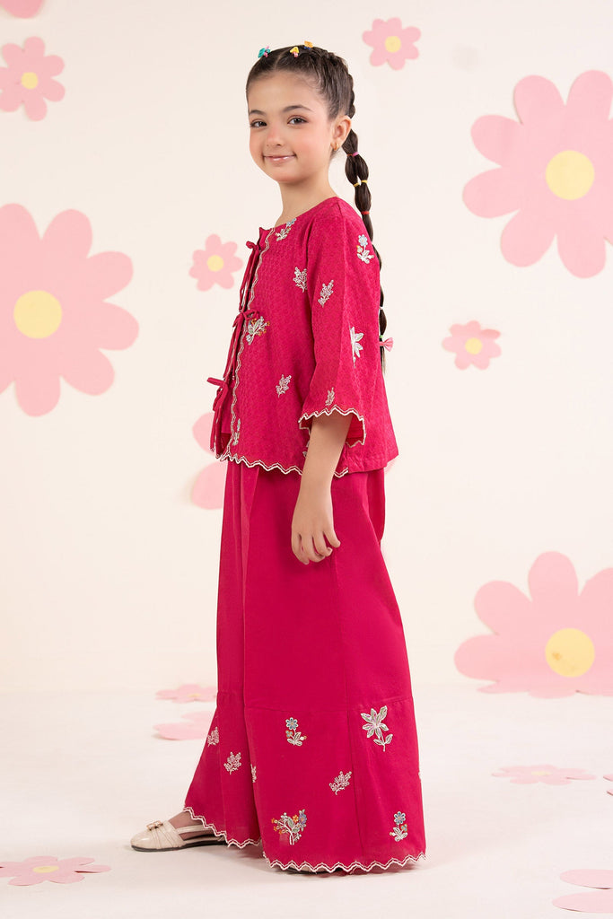 Girls 2 Piece Embroidered Dobby Jacquard Suit in Pink