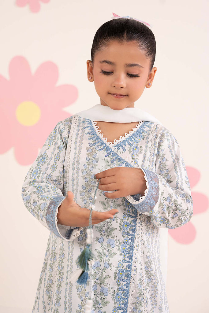 Boys 3 Piece Embroidered Lawn Angrakha Suit - Light Blue