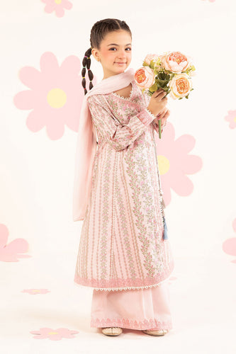 Light Pink 3 Piece Embroidered Lawn Angrakha Suit