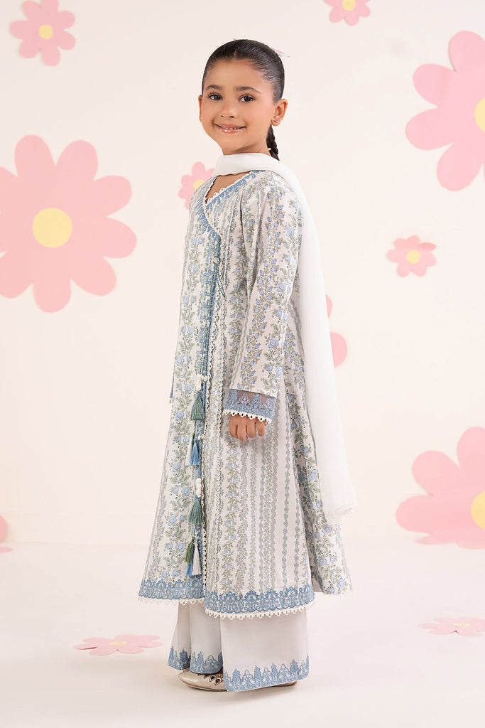 Boys 3 Piece Embroidered Lawn Angrakha Suit - Light Blue