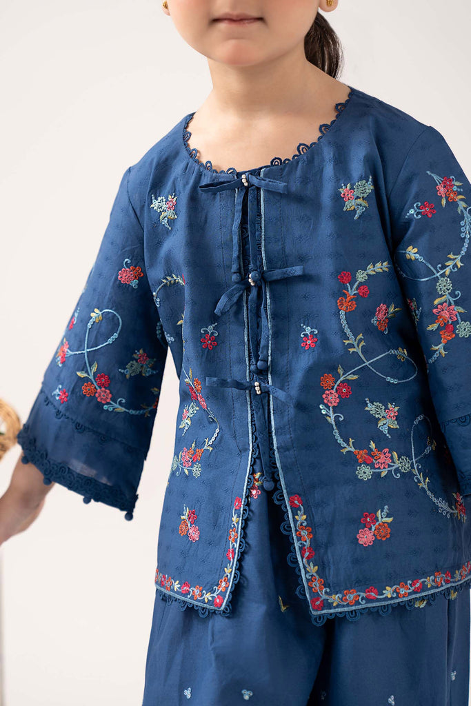 Boys 2 Piece Embroidered Dobby Lawn Suit - Blue