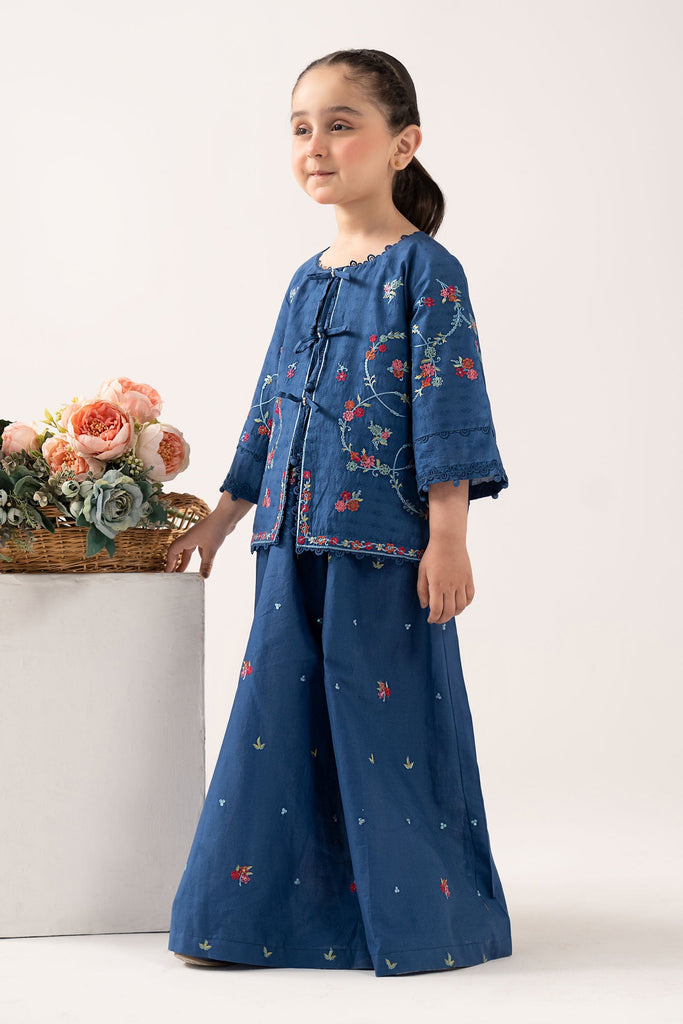 Boys 2 Piece Embroidered Dobby Lawn Suit - Blue