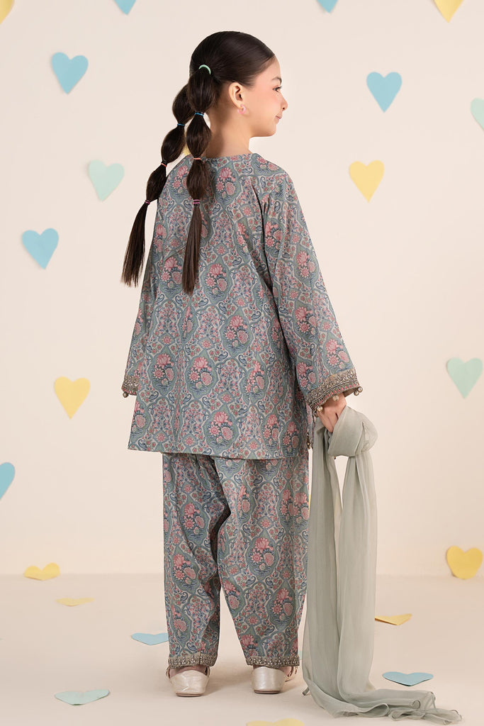 Blue 3 Piece Embroidered Lawn Suit for Girls