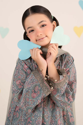 Blue 3 Piece Embroidered Lawn Suit for Girls
