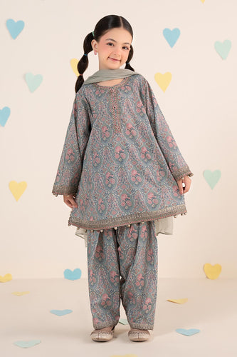 Blue 3 Piece Embroidered Lawn Suit for Girls