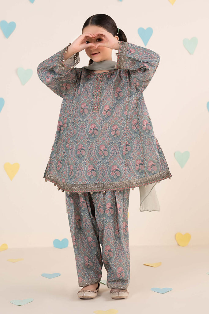 Blue 3 Piece Embroidered Lawn Suit for Girls