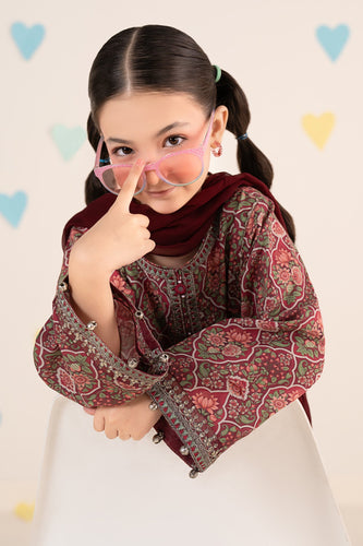 Magenta Maroon 3 Piece Embroidered Lawn Suit