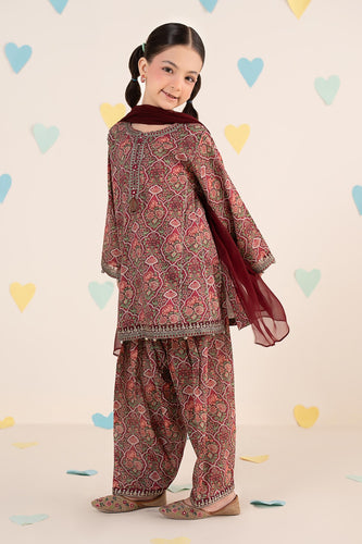 Magenta Maroon 3 Piece Embroidered Lawn Suit