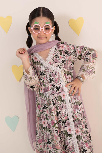 Pink 3 Piece Embroidered Lawn Angrakha Suit