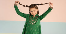 Load image into Gallery viewer, Kids 2 Piece Dobby Lawn Long Frock Suit - Green