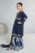 Load image into Gallery viewer, Girls 3 Piece Embroidered Lawn Kurta with Gharara - Blue