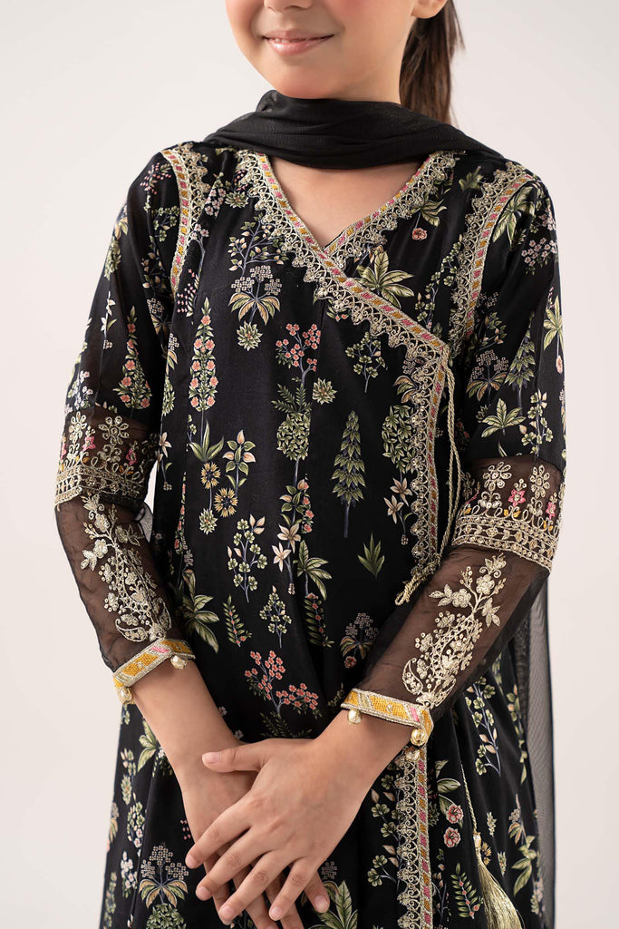 Printed Lawn Angrakha 3 Piece Suit for Kids - Black