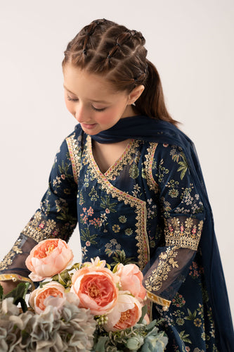 Printed Lawn Angrakha 3 Piece Suit for Kids - Blue