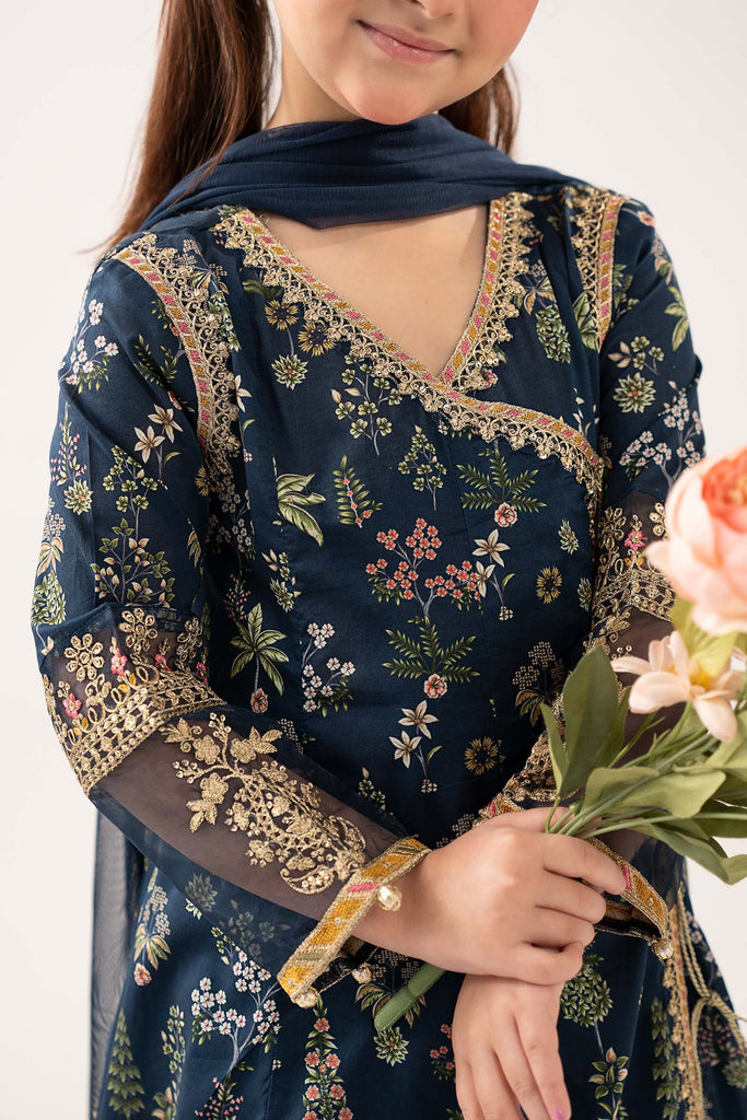 Printed Lawn Angrakha 3 Piece Suit for Kids - Blue