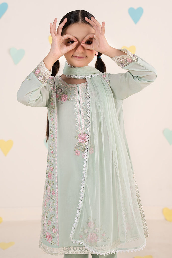 Boys 3 Piece Embroidered Dobby Lawn Suit - Sea Green