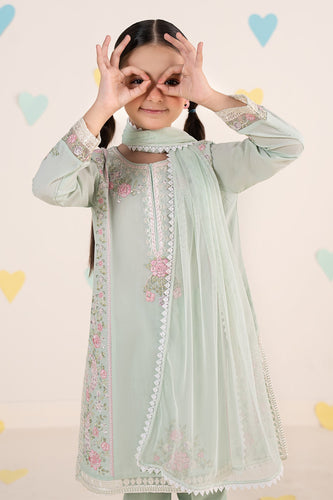 Boys 3 Piece Embroidered Dobby Lawn Suit - Sea Green