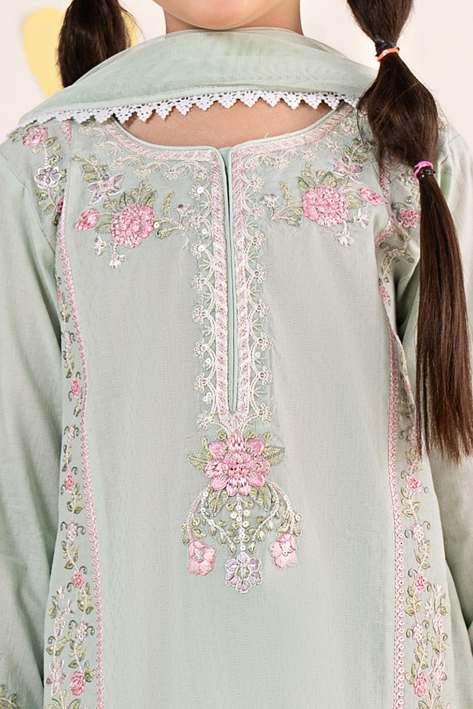 Boys 3 Piece Embroidered Dobby Lawn Suit - Sea Green