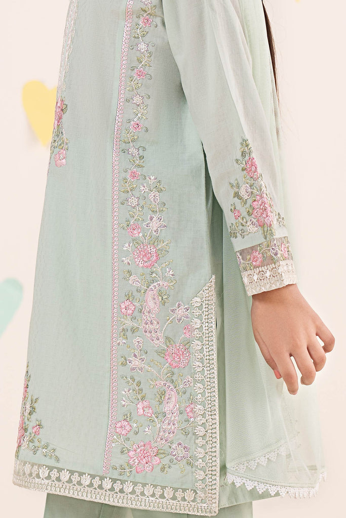 Boys 3 Piece Embroidered Dobby Lawn Suit - Sea Green