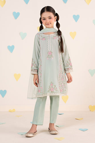 Boys 3 Piece Embroidered Dobby Lawn Suit - Sea Green