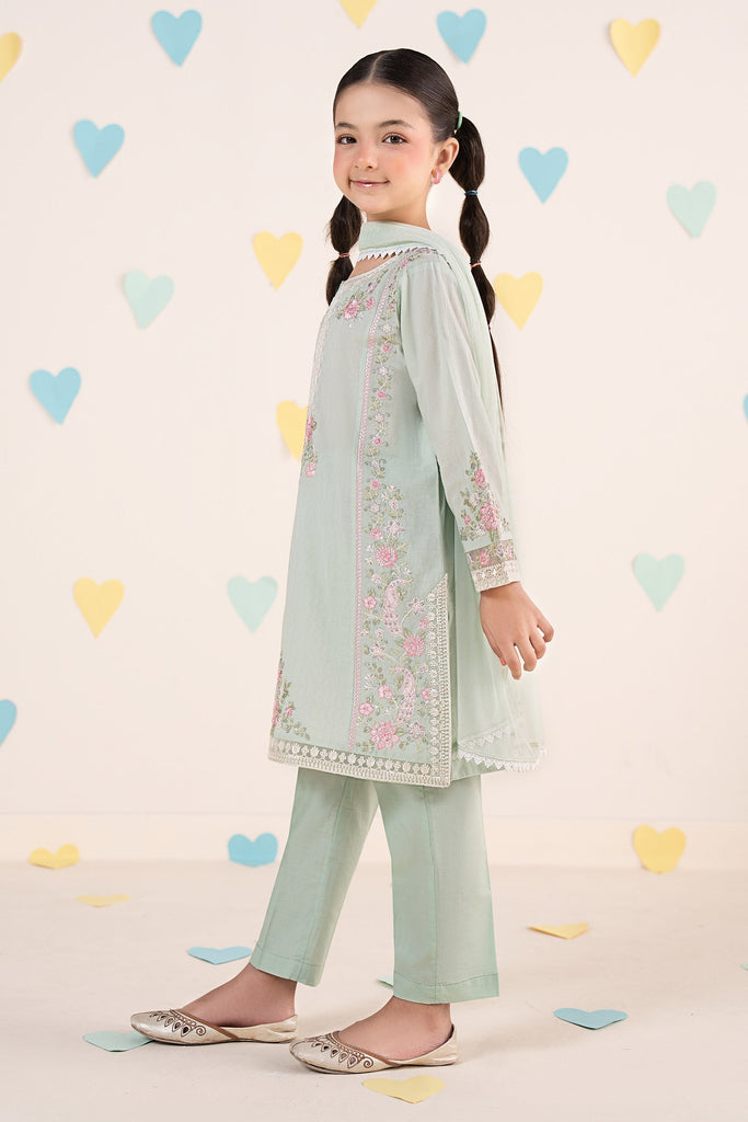 Boys 3 Piece Embroidered Dobby Lawn Suit - Sea Green