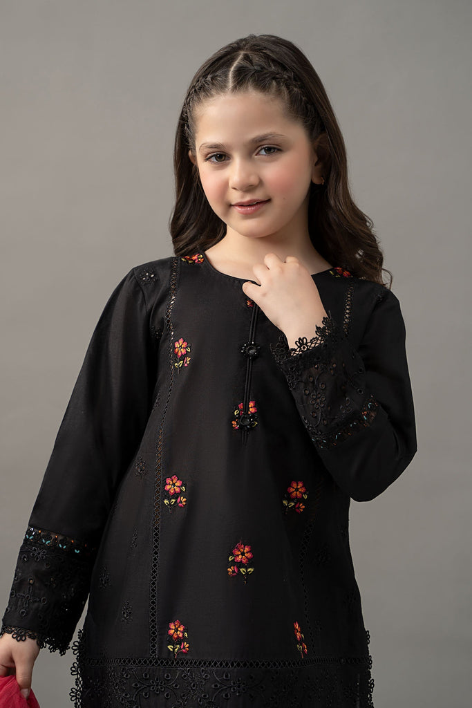 Black 3 Piece Embroidered Lawn Suit with Pink Dupatta