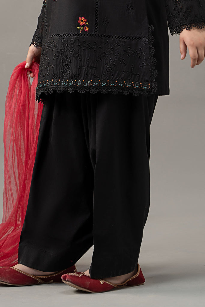 Black 3 Piece Embroidered Lawn Suit with Pink Dupatta