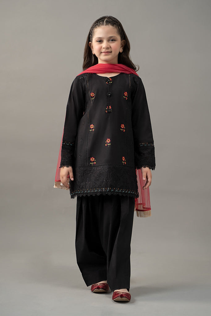 Black 3 Piece Embroidered Lawn Suit with Pink Dupatta