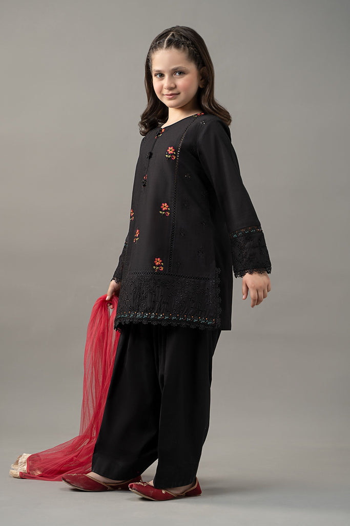 Black 3 Piece Embroidered Lawn Suit with Pink Dupatta