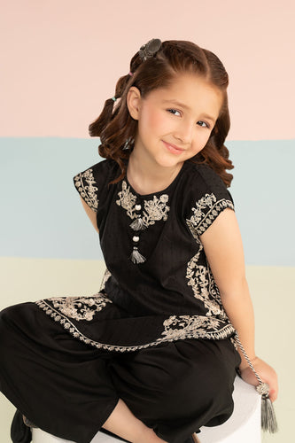 Kids 3 Piece Embroidered Brochia Jacquard Suit - Black