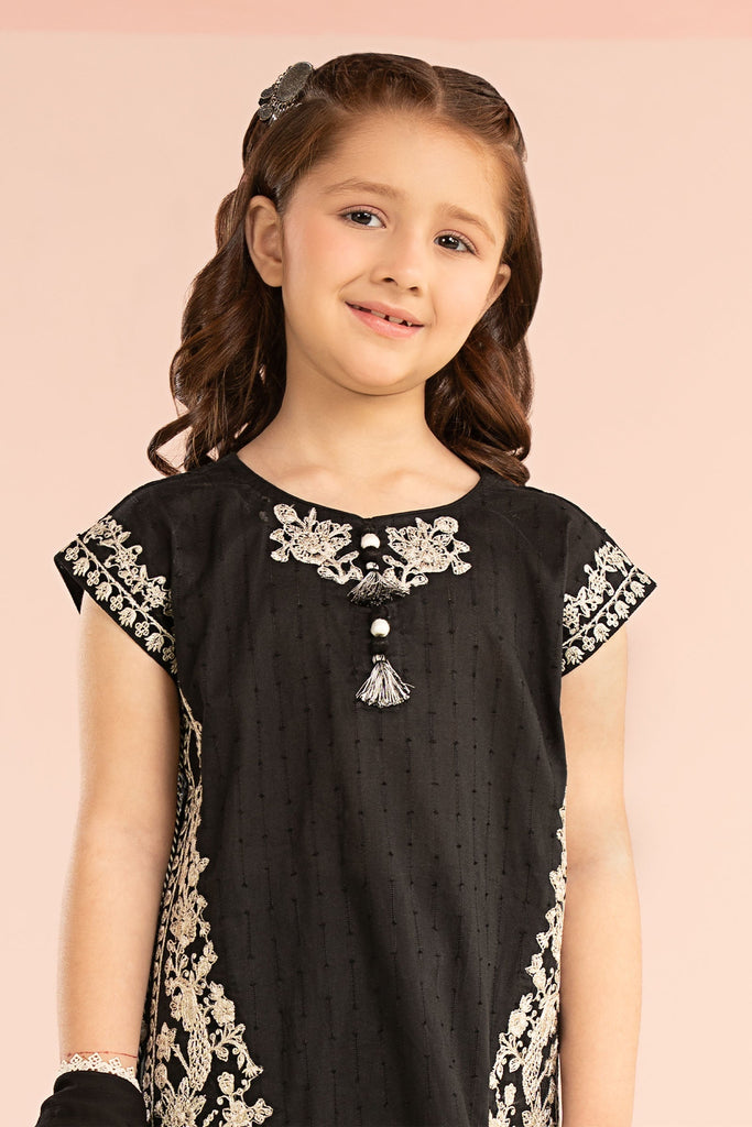 Kids 3 Piece Embroidered Brochia Jacquard Suit - Black