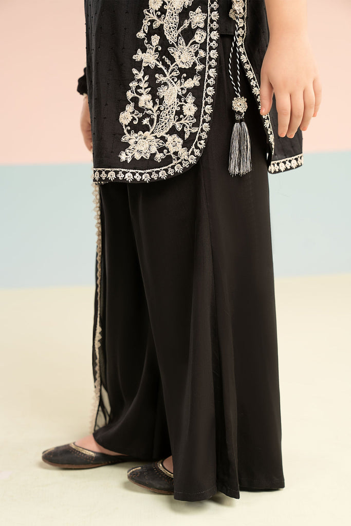Kids 3 Piece Embroidered Brochia Jacquard Suit - Black