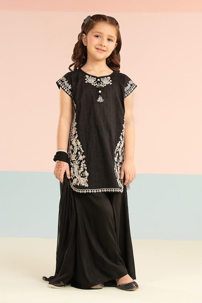 Kids 3 Piece Embroidered Brochia Jacquard Suit - Black