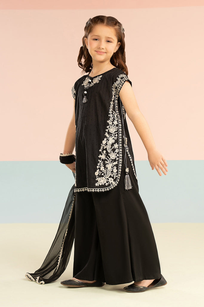 Kids 3 Piece Embroidered Brochia Jacquard Suit - Black