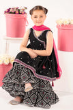 Kids 3 Piece Embroidered Lawn Angrakha Suit - Black