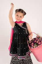 Load image into Gallery viewer, Kids 3 Piece Embroidered Lawn Angrakha Suit - Black