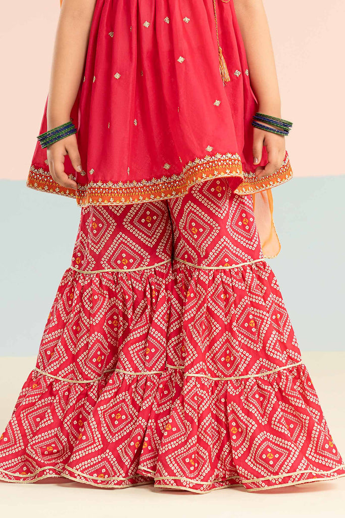 Kids 3 Piece Embroidered Lawn Angrakha Suit - Pink