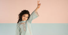 Load image into Gallery viewer, Kids 3 Piece Embroidered Lawn Farshi Shalwar Suit - Blue