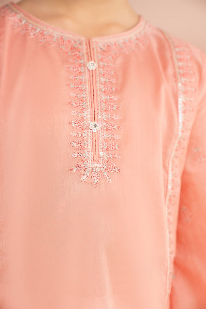 Kids 3 Piece Embroidered Lawn Farshi Shalwar Suit - Pink