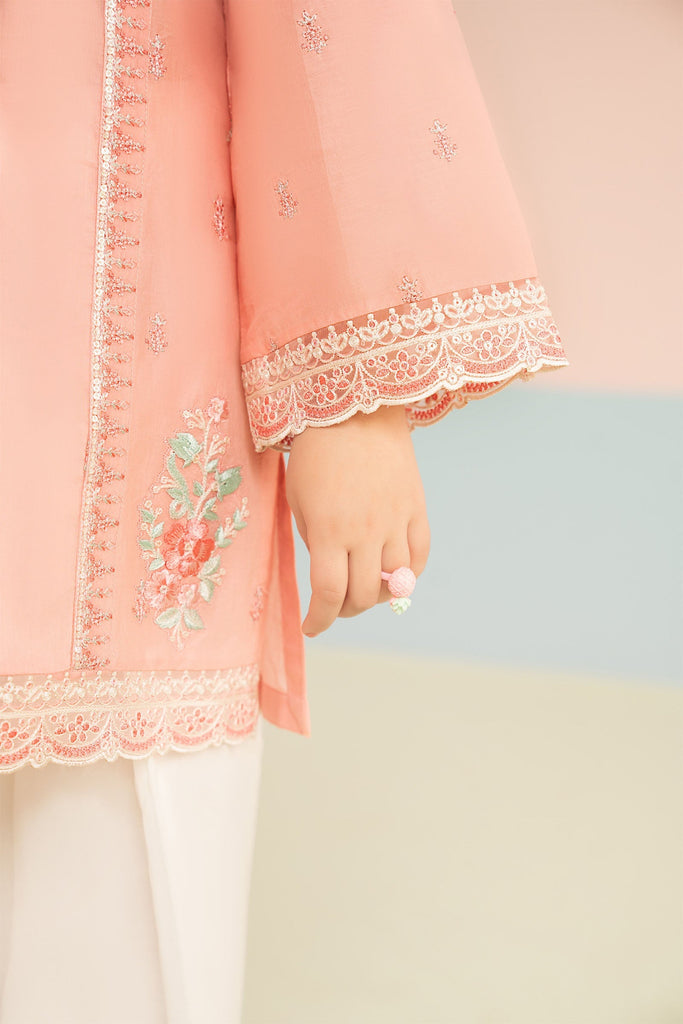 Kids 3 Piece Embroidered Lawn Farshi Shalwar Suit - Pink