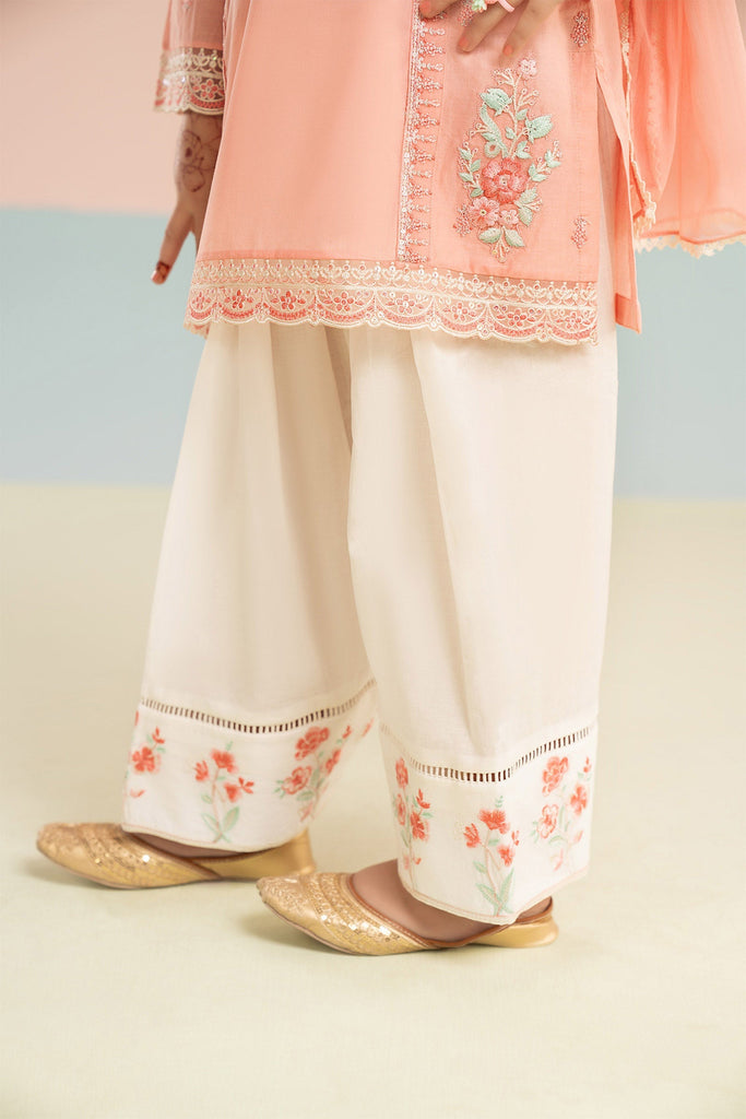 Kids 3 Piece Embroidered Lawn Farshi Shalwar Suit - Pink